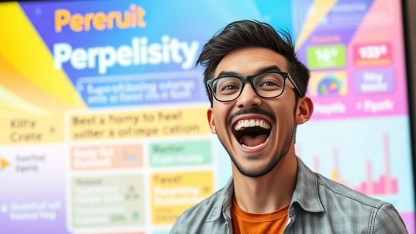 Vibrant image of an excited man with Perplexity theme for fast ranking.