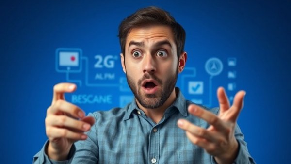 Surprised man with tech icons, Notebook LM Update excitement.