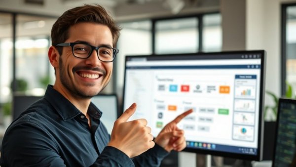 Smiling person in modern office discussing n8n workflow automation.