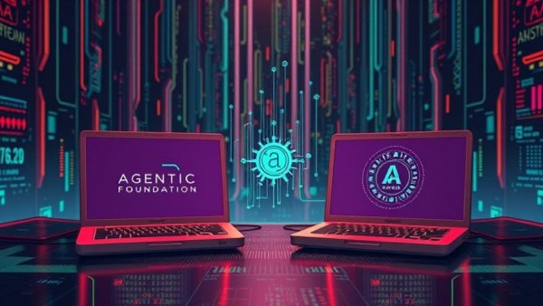 Retro illustration of AI laptops symbolizing Agentic AI Foundation.