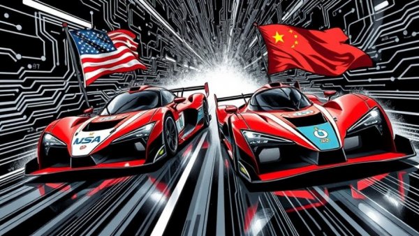 AI reviews in the USA-China tech race illustration, showcasing competition.