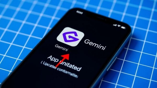 Gemini update AI technology displayed on smartphone with new update notification.