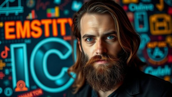 AI marketing concept with engaging portrait and vibrant graphics.