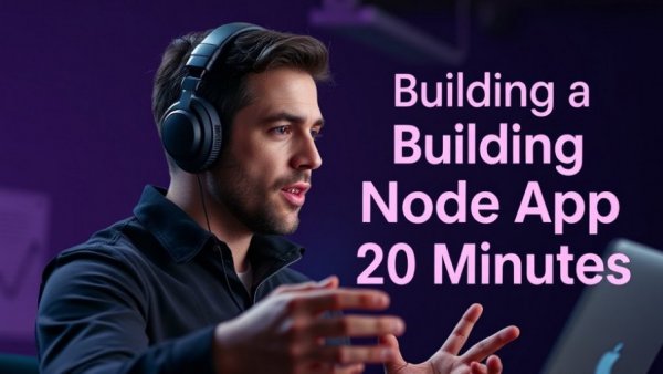 AI marketing expert discussing no-code app building on modern tech background.