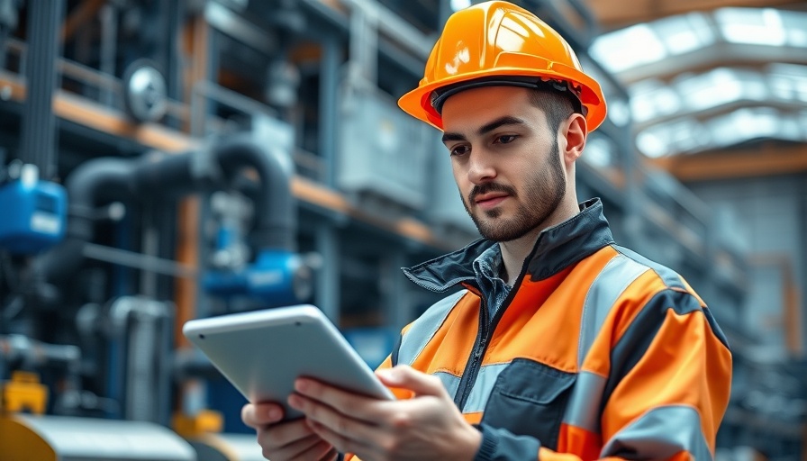 Engineer using a tablet in a manufacturing plant, digital twins in manufacturing.