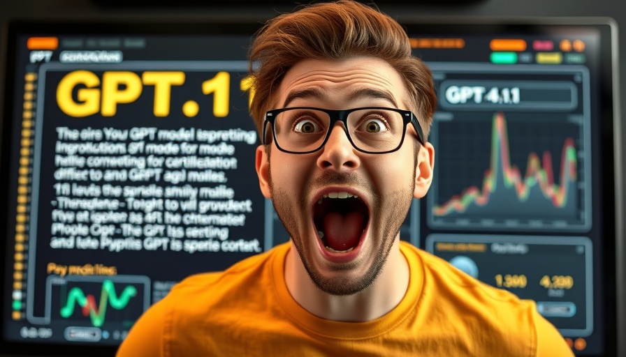 Excited person highlights new GPT-4.1 capabilities in API announcement.