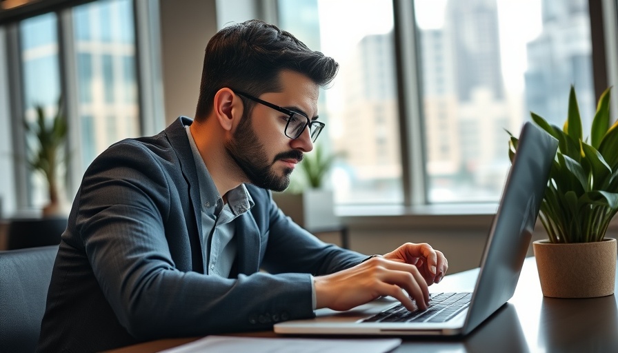 Business professional selecting the right CRM on laptop in office.