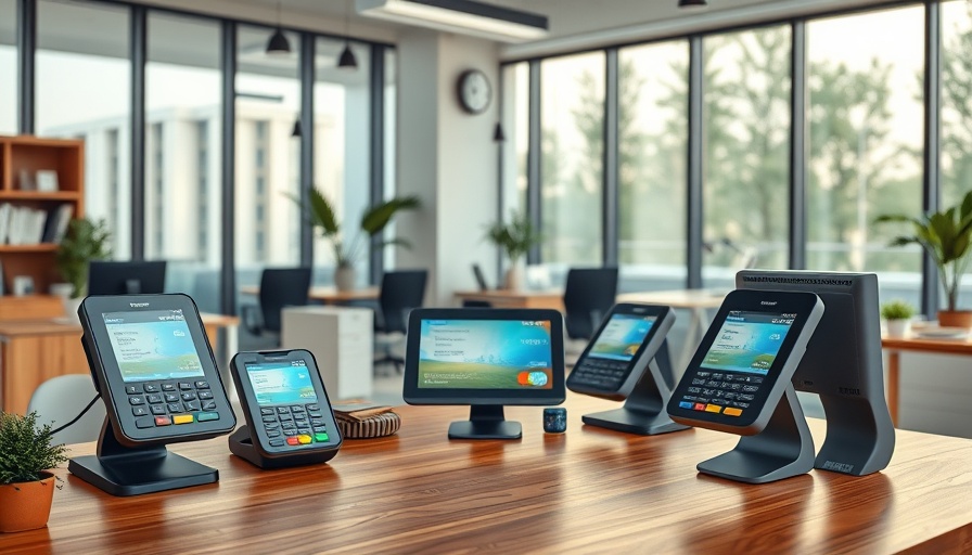 Payment terminals and credit cards on a desk for small business processing.