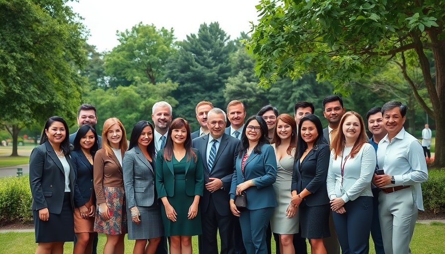 Group of professionals in a park setting, AI learning event.