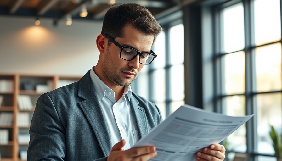 Businessman reviewing documents on secured and unsecured lines of credit.