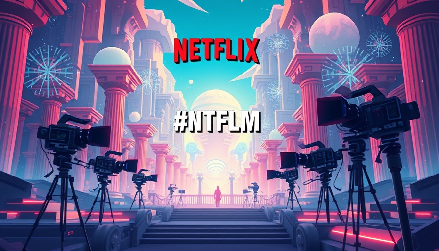 AI reviews: Netflix logo in futuristic film-themed art.