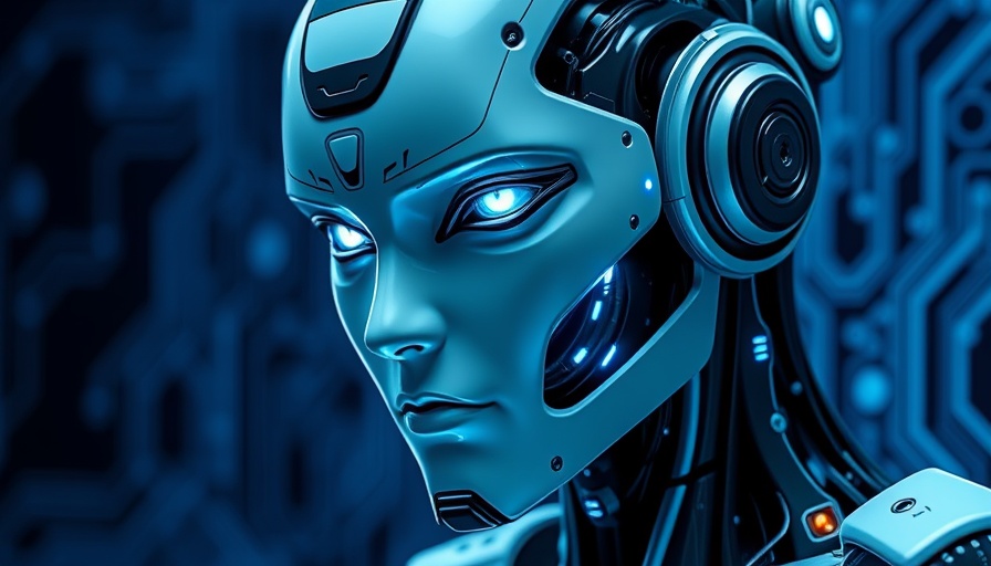 Futuristic AI marketing software concept with robotic humanoid.