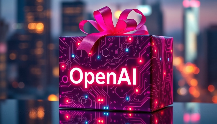 Promotional image of OpenAI free AI model gift box with glowing elements.