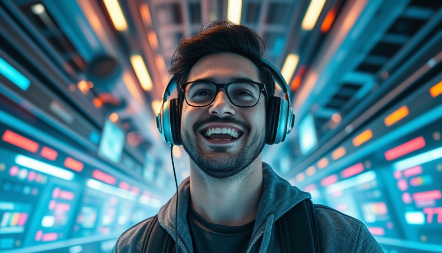 AI marketing concept with gamer in futuristic setting.