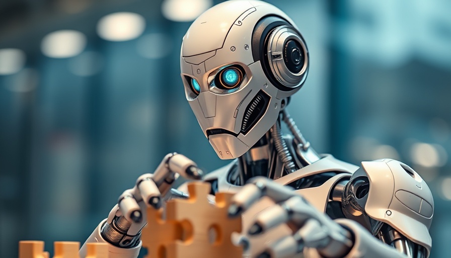 AI learning: robot solving wooden puzzle, futuristic concept.