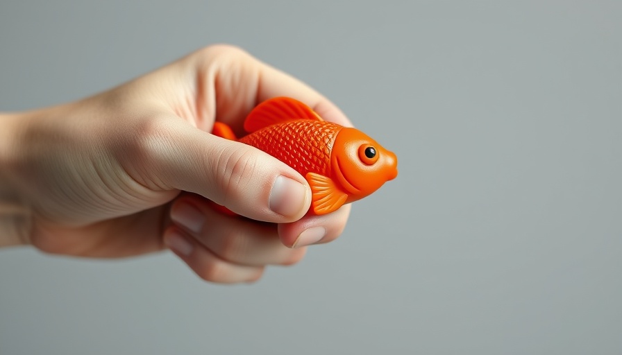 Animated squishy toy fish being squeezed in a realistic style