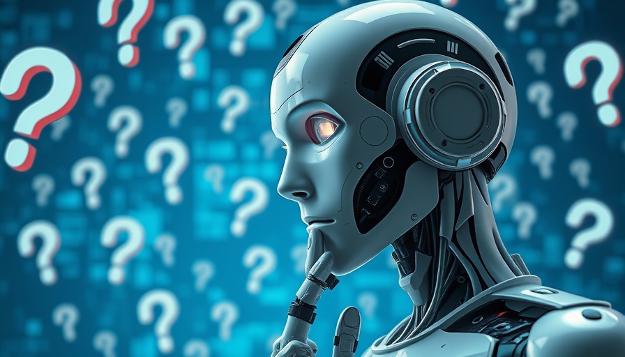 AI science concept with a robot and question marks in a digital setting.