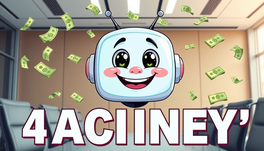 Playful cartoon of AI screen with cash, representing AI skepticism market impact.