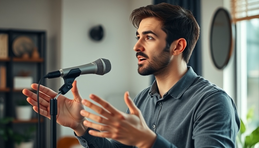 Young man discussing value-based pricing for AI services with a microphone.
