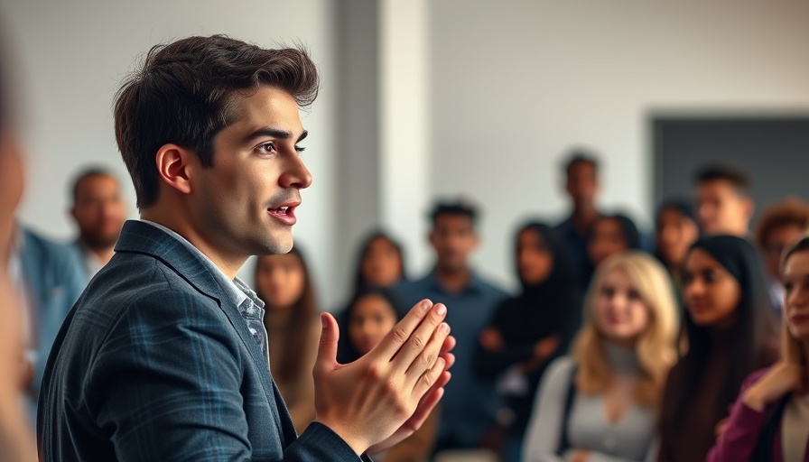 Confident speaker discussing how to become an AI consultant.