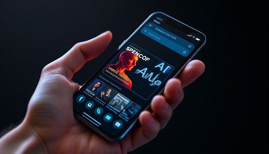 AI-driven browser on smartphone with dark theme, neon glow.