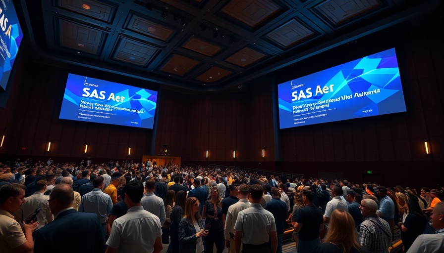 SAS conference auditorium with people and screens, ai learning.