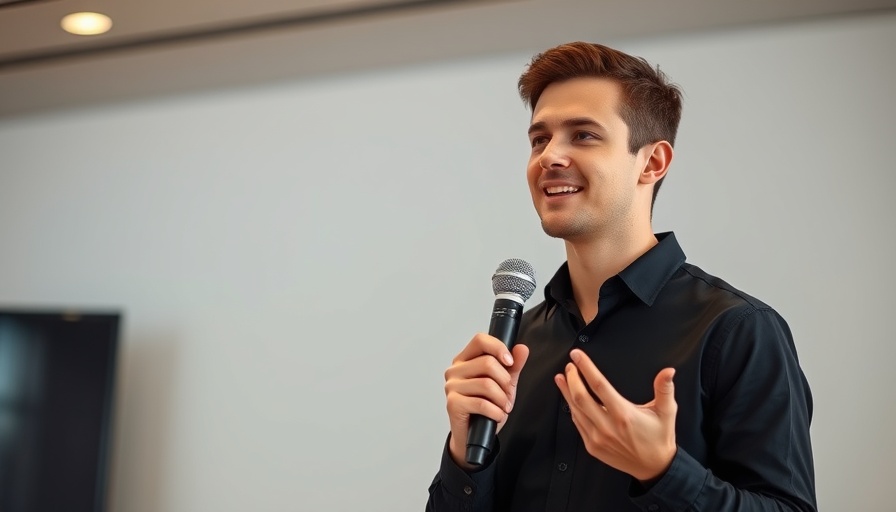 Young man discussing AI Automation Exponential ROI indoors.