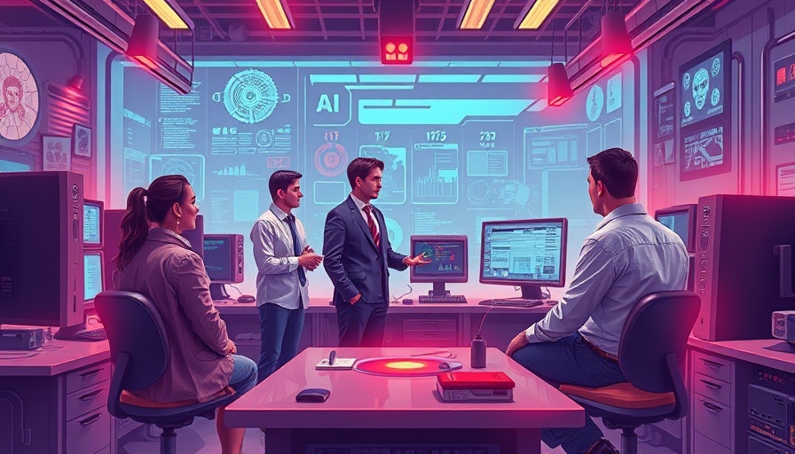 Retro office with professionals discussing AI advancements