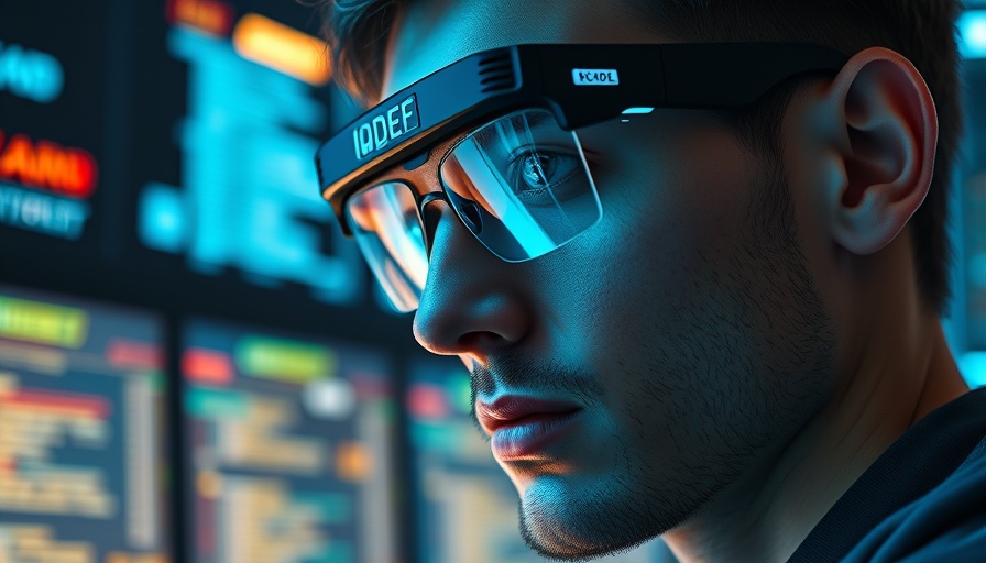 Futuristic man with digital screen glasses in AI brain rot theme.
