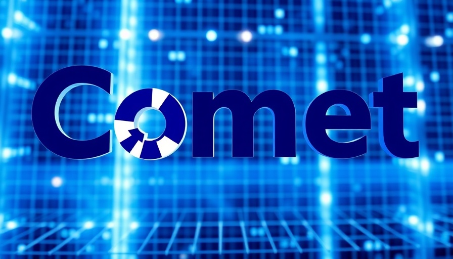 AI browser Comet advertisement with digital grid.
