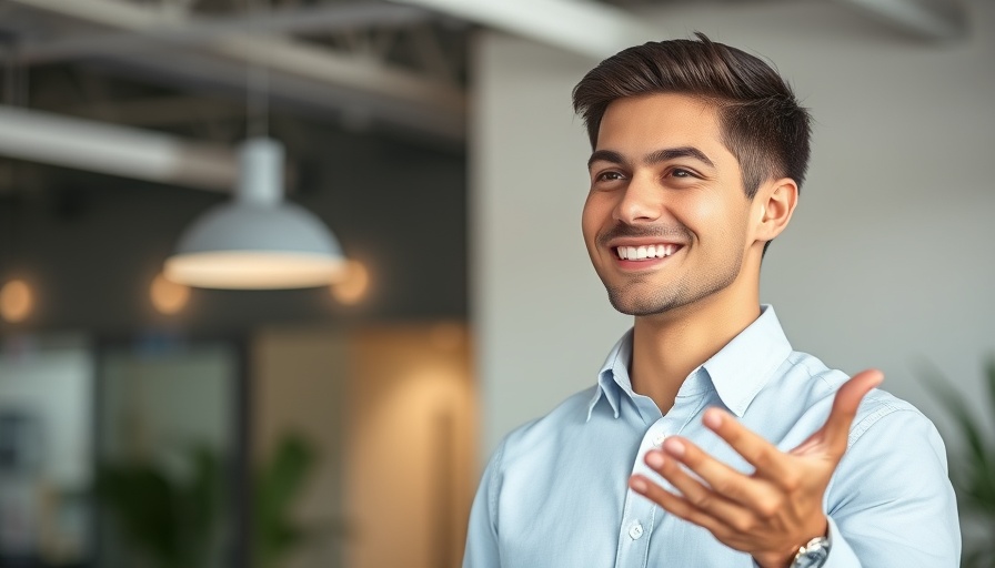 Smiling man discussing automation and making money with AI indoors.