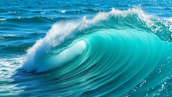 Shimmering ocean wave under sunlight