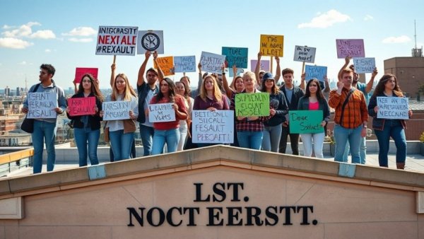 Cornell 2024 protest against sexual assault on rooftop.