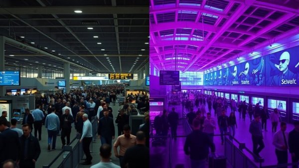 Airport security scenes highlighting contrast, attacks on Saudi airports.