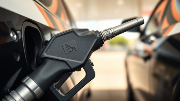 Close-up of gas pump nozzle at a station with record gas prices above $4.