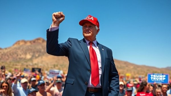 Trump Arizona rally midterms, person raising fist with crowd.