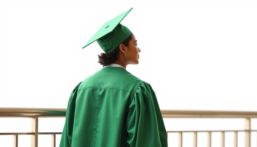 Reflective graduate in green robe against bright background, ICE targets young dreamers.