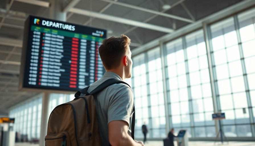 Man observes departure board amid Trump's new travel ban.