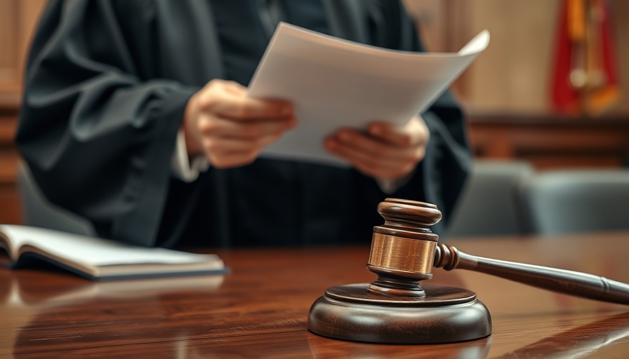 Judge in courtroom with gavel, DOJ lawsuit against judges concept.