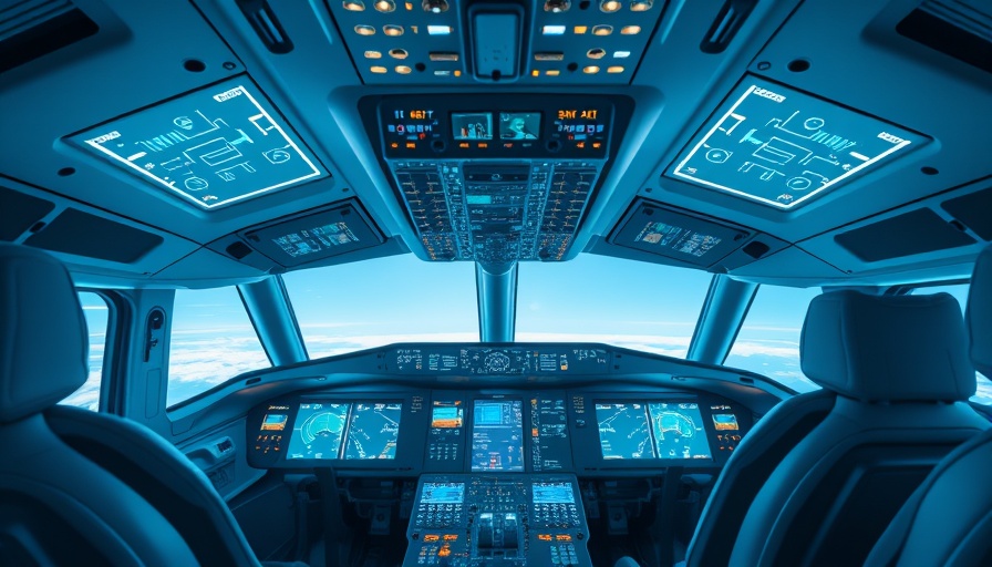 Futuristic cockpit with AI pilot technology in aviation.