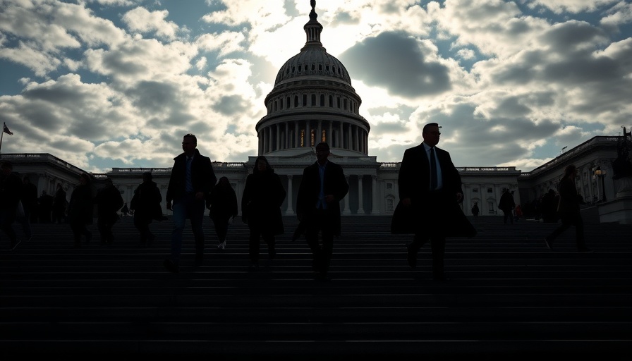 U.S. Capitol silhouette with people walking, symbolizing fiscal policy.