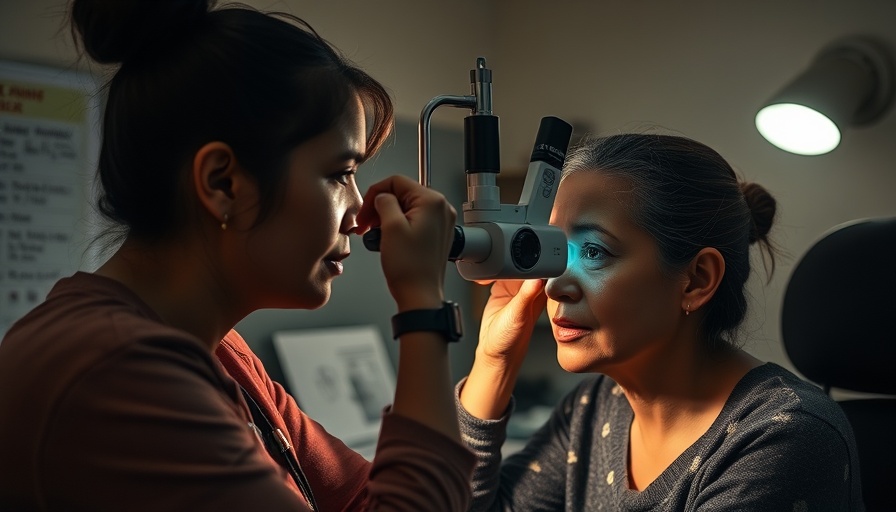 Community health clinic eye exam highlighting economic disparities.