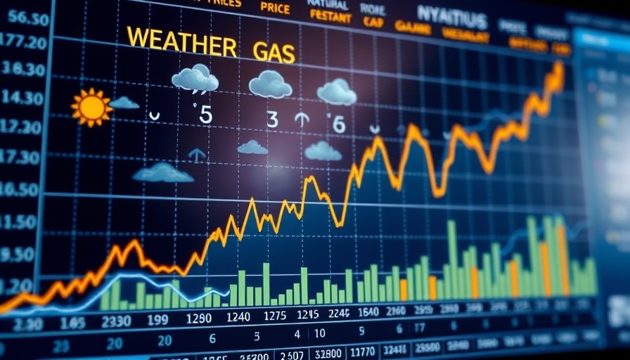 Graph of natural gas prices with weather forecasts, detailed and vibrant.