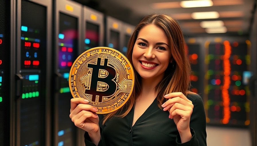 Woman with Bitcoin cutout in server room, Trump Cryptocurrency Ventures
