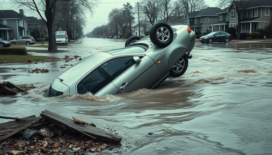 Car amid catastrophic flooding in Texas, illustrating severe storm impact.