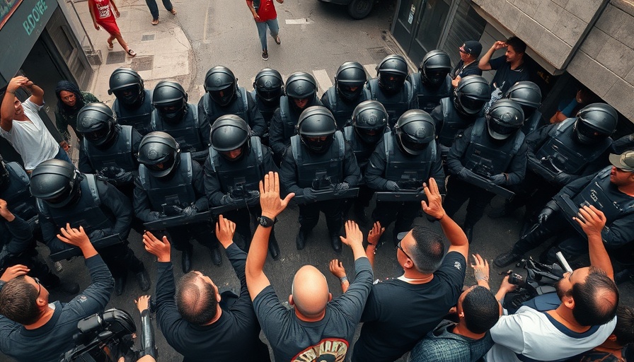 Immigration Raids Protest Clashes: Police and protestor standoff.