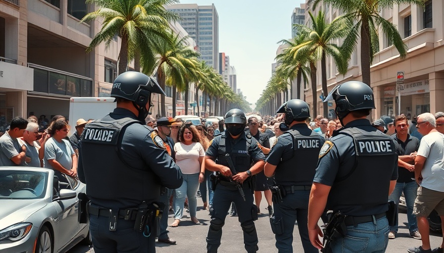 Police standoff during immigration protest in urban street