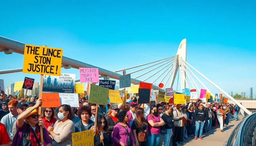 Protest to halt ICE immigration raids on an urban bridge
