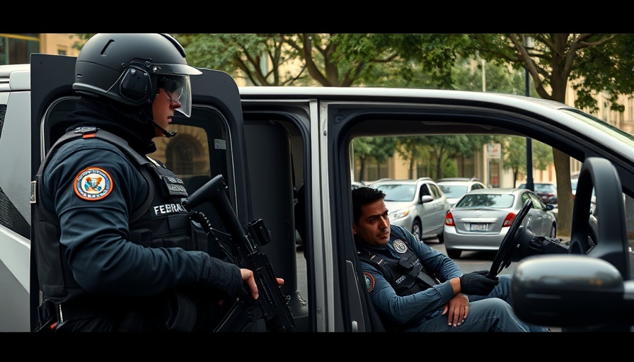 Federal agents engaging with a person in a van, urban street setting.