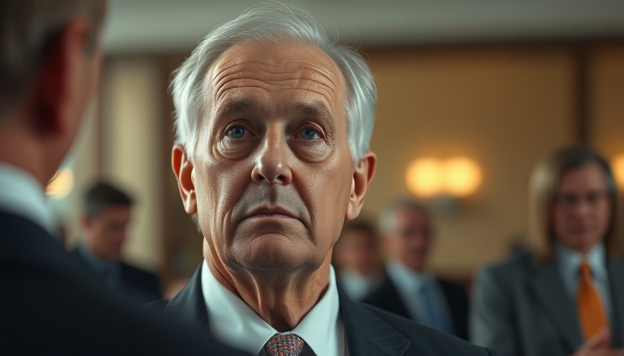Older man contemplating Trump's tariff increase in a business setting.
